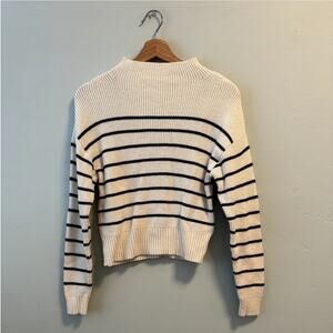 Maeve by Anthropologie White and Navy Striped Sweater